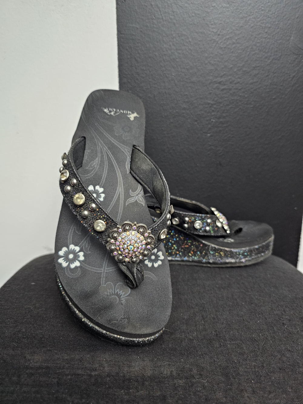 Montana West Black Sparkle Jeweled Wedge Sandals